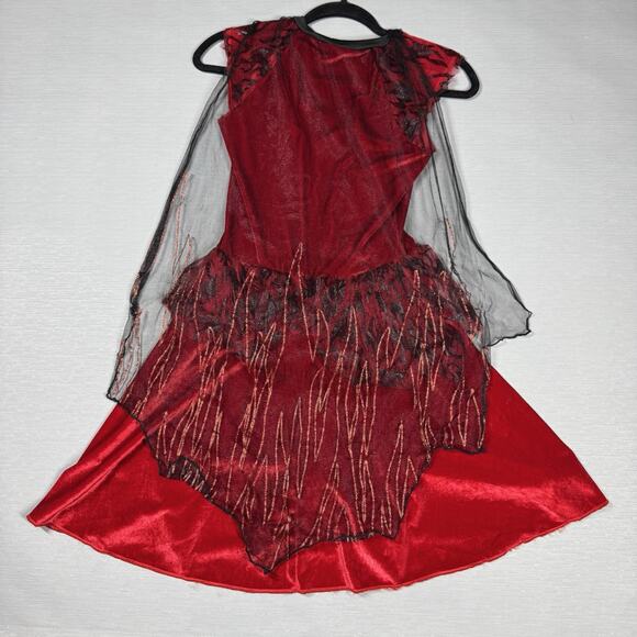 Spirit Girl's Dark Devil Halloween Costume Firey Red Dress & Cape Child Size XL - Picture 2 of 10